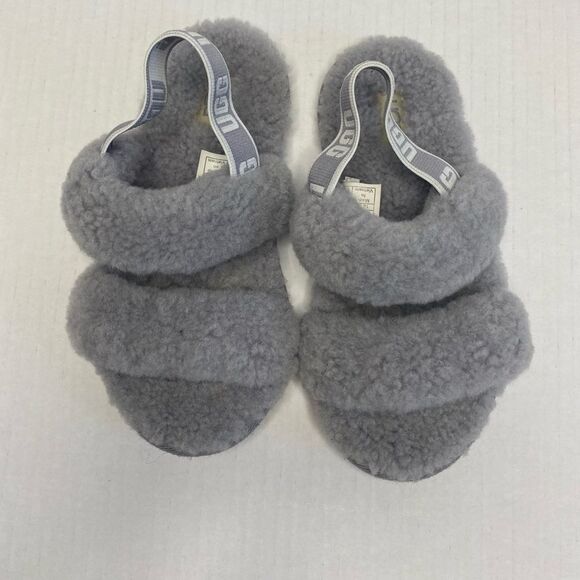 UGG Kids Fluffy Sherpa Gray Sandals Size 12 - Picture 8 of 8